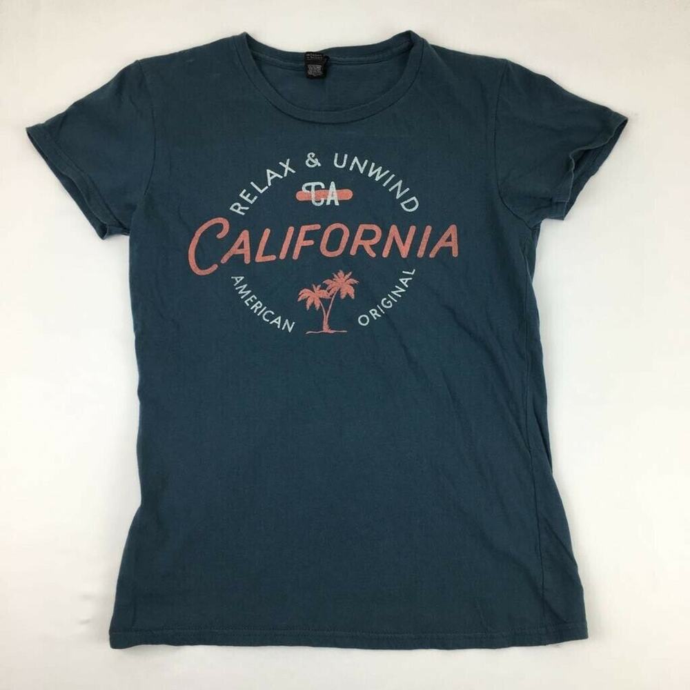 Anvil Womens Relax And Unwind California Crew Tee Graphic T-Shirt Blue Orange Sm
